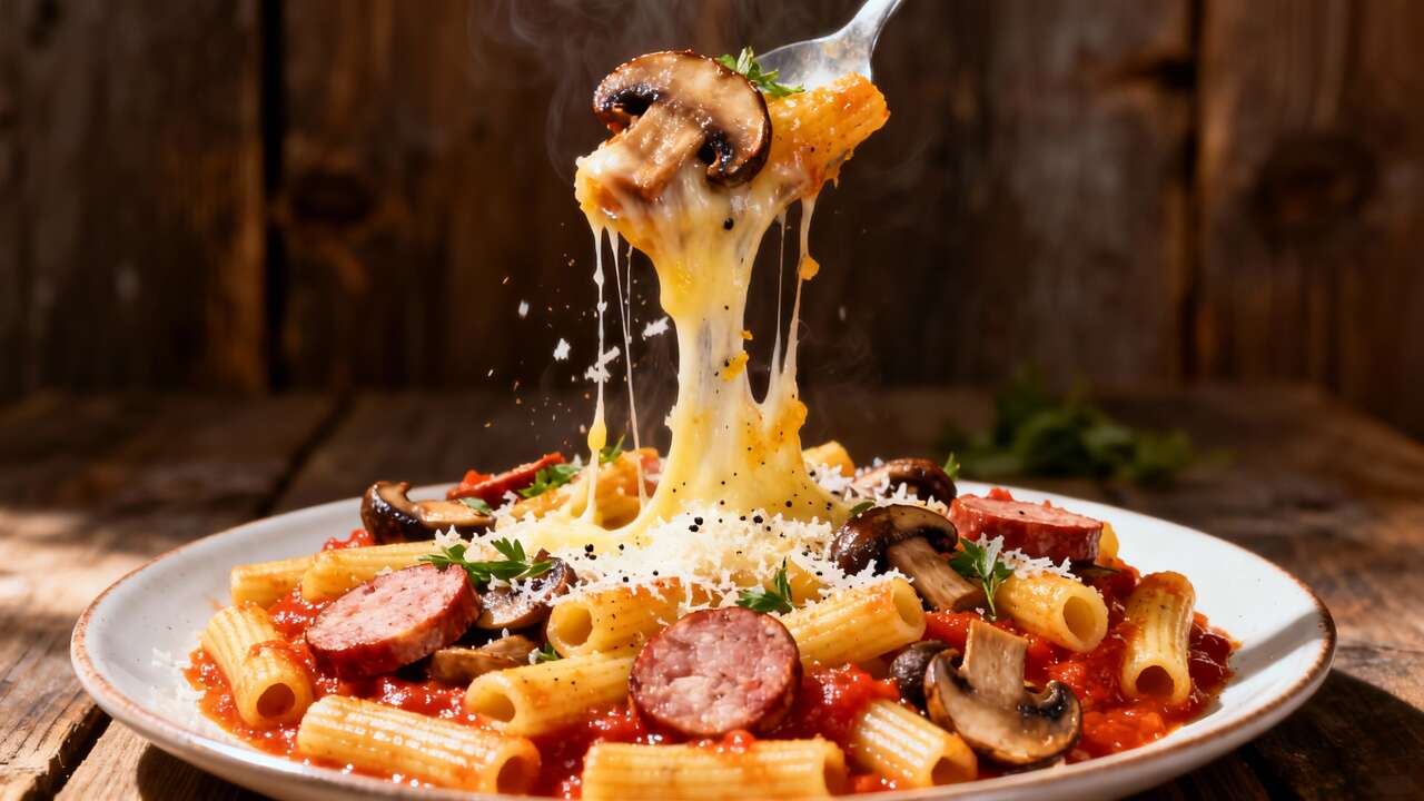 Ricetta caserecce al forno: come preparare un primo piatto con funghi e salsiccia saporito e filante