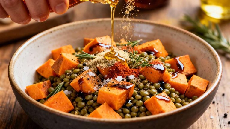 Lenticchie cremose e patate dolci al forno: questa insalata veg è più sostanziosa della pasta